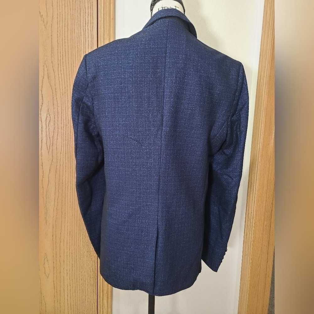 New Blue Black Tweed Print Textured Suit Jacket - Picture 2 of 2